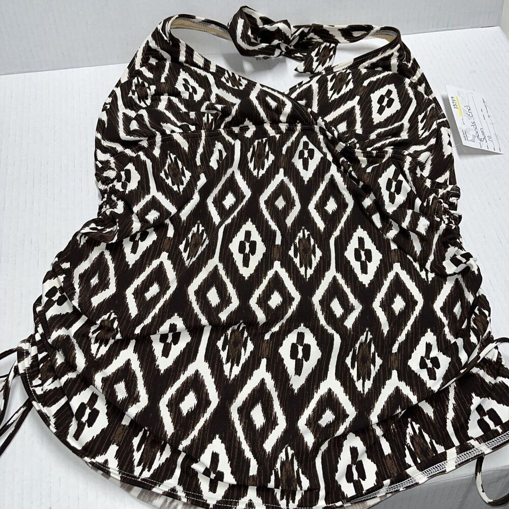 Lands' End Women's Swim Tankini Top Brown & White Print Size 10